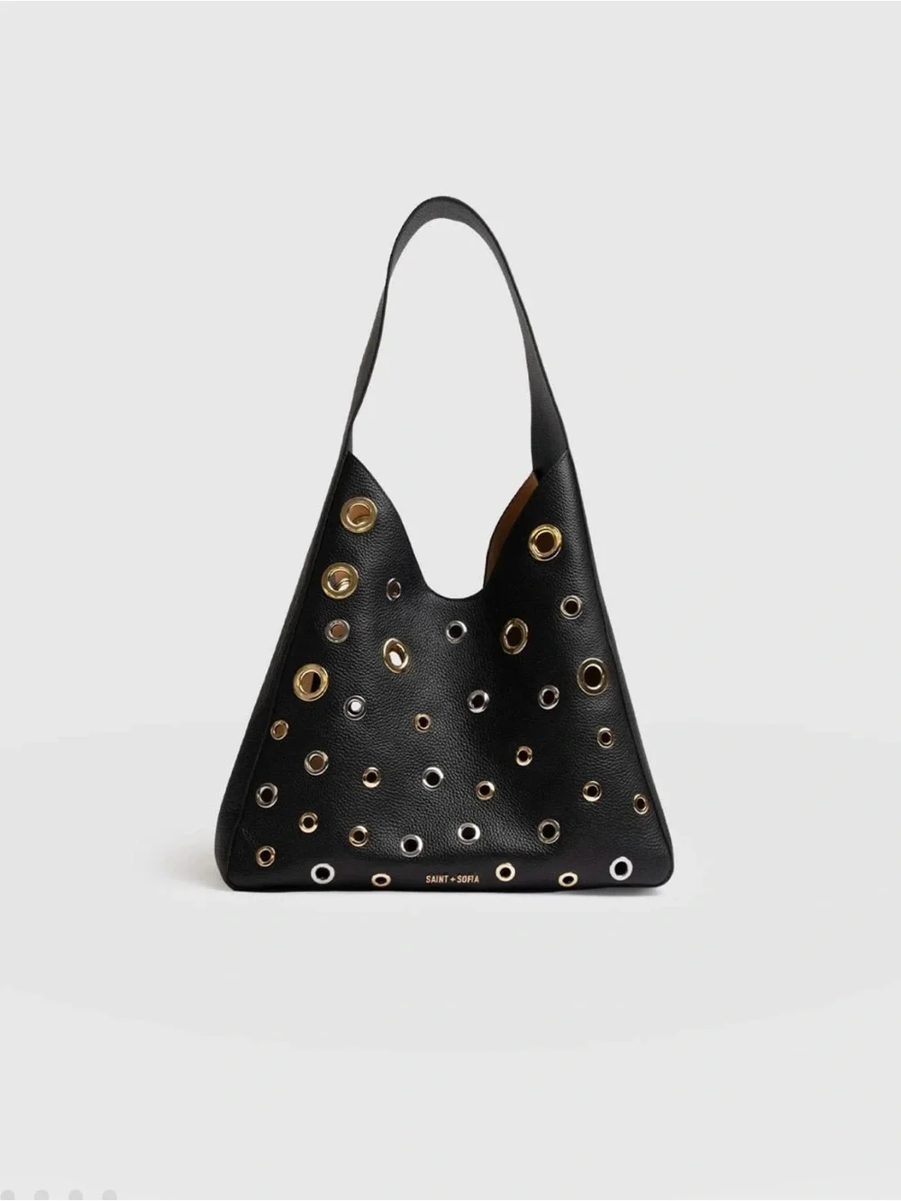 Saint + Sofia Black Leather Eyelet Hobo Bag